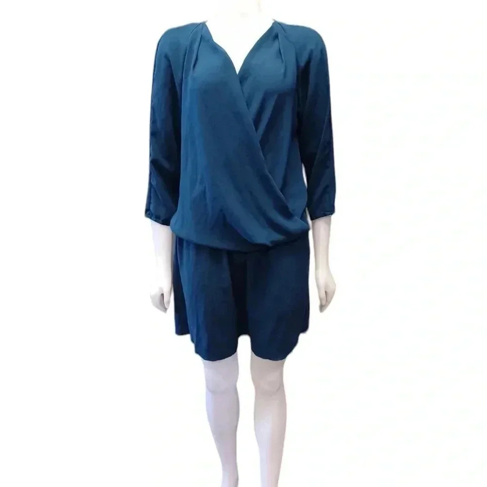 Aritzia Wilfred Drop Waist Faux Wrap  Green Mini Dress Size Large